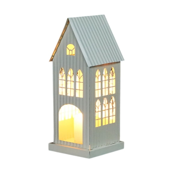 Esquirla House Candle Holder Candle Stand Rustic Iron Tabletop Ornament Tea Light Lantern for Mantel Table Dining Room Home Decoration White Large
