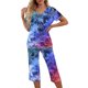 thumbnail image 2 of Puntoco Pijamas para mujer Conjunto de pijama con estampado navideño, cuello redondo, botones, manga corta y cintura elástica con bolsillos y pantalón, 2 of 5