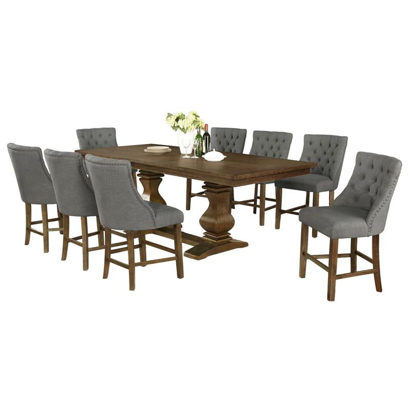 Counterheight Walnut Wood 9pc Dining Set with Extendable Table + Chairs