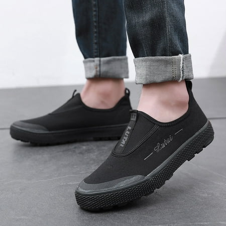 

Cathalem Men Shoes Breathable Canvas Men Shoes Autumn Rubber Soled High Top Shoes Labor Shoes Sneaker Boots Men Black 9