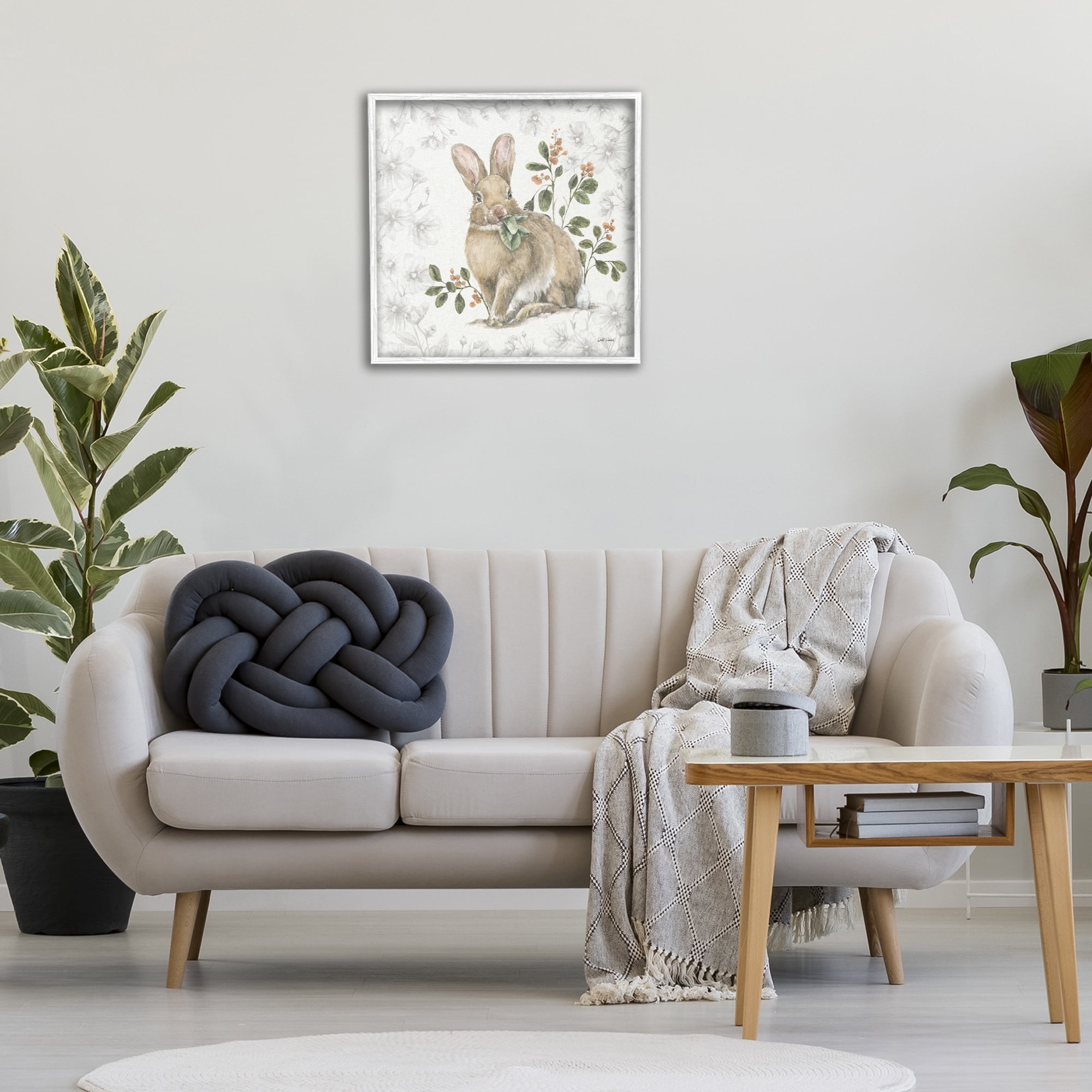Stupell Industries Floral Garden Bunny Animals & Insects Painting White Framed Art Print Wall Art, 24 x 24