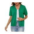 thumbnail image 3 of Uvplove Women's V Neck Crochet Knit Cardigan Short Sleeve Open Front Button Down Hollowed Out Soft Shrugs Tops,Bright Green,Small, 3 of 10