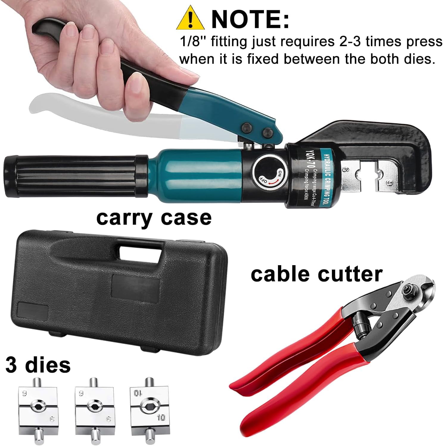 Hydraulic Crimping Tool/Hydraulic Crimper with Cable Cuttter for Stainless Steel Cable Railing Hardware,Battery Cable Crimping Tool for 1/8", 5/32" to 3/16" DC02