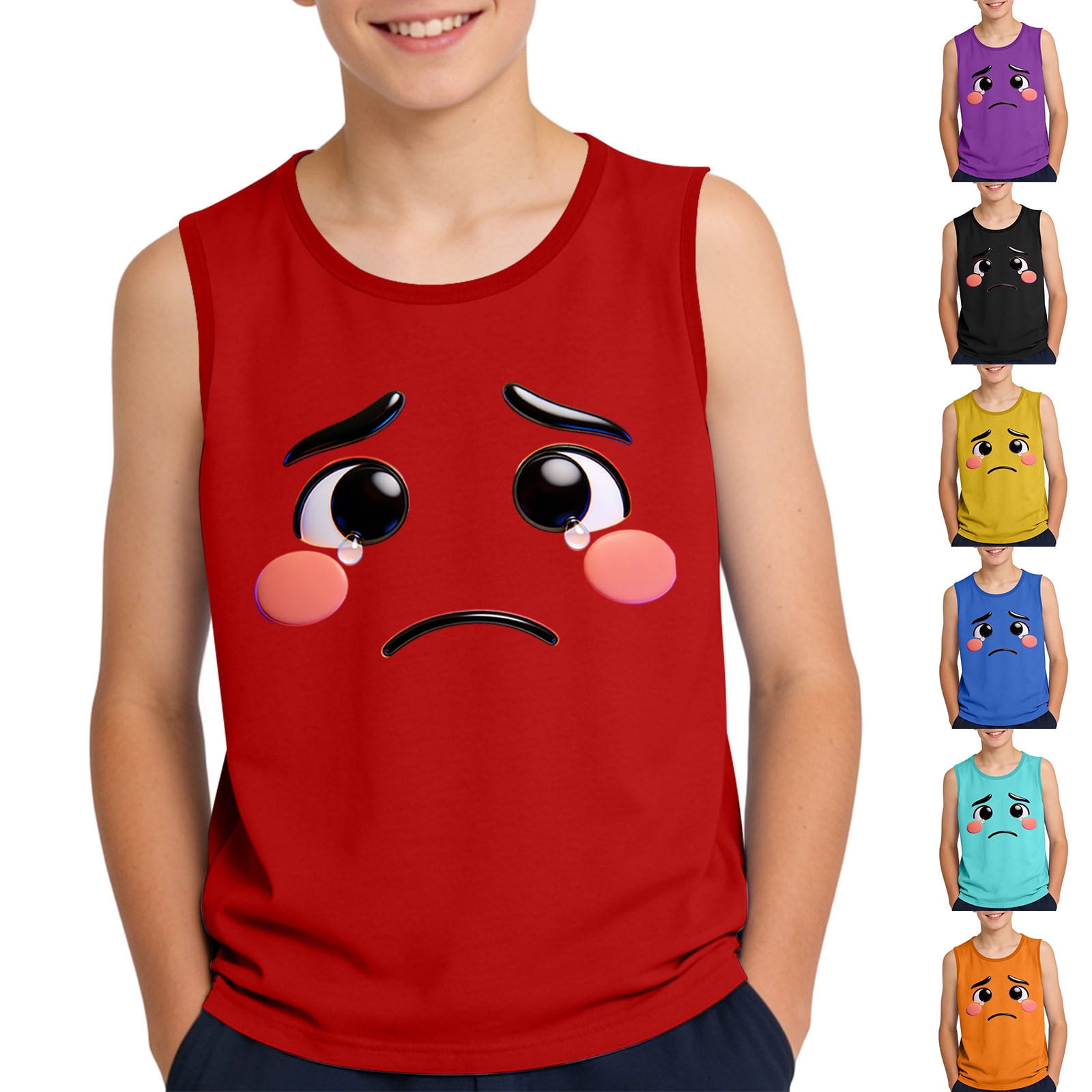SGFCWSX Boys Summer Tank Tops Regular Fit Crew Neck Sleeveless Print Casual Outdoor Daily Wear Tops for Kids Red Size 4 Years