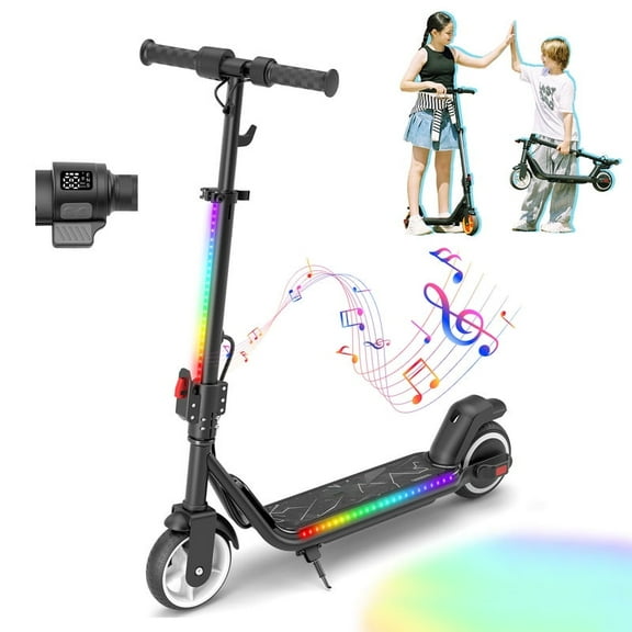 Electric Scooter for Kids 8 , 200W Escooter & Bluetooth, Horn, LED Display, 3-Speeds & Heights for Teens, Dual Brake, 3-Light Modes - Foldable 6.5'' Tires Kids Scooter Gift for Boys Girls