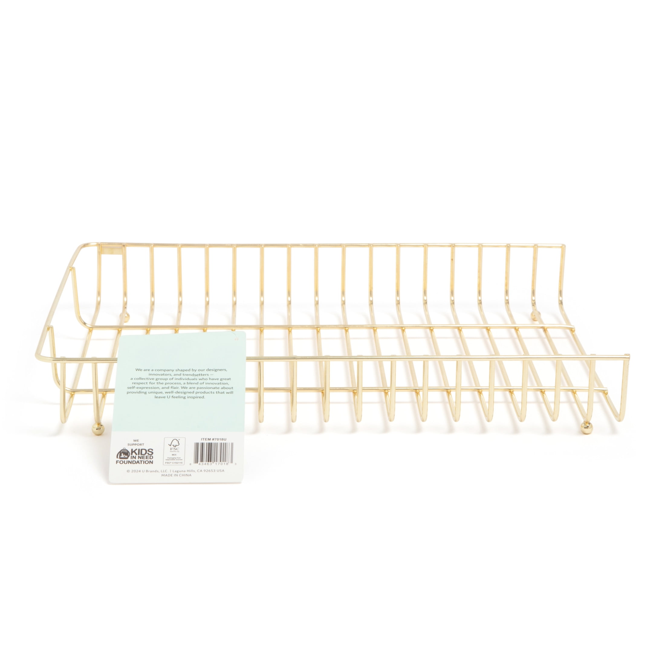 U Brands Bent Wire Paper Tray, 12.62 x 10.39 x 1.97 in., Gold