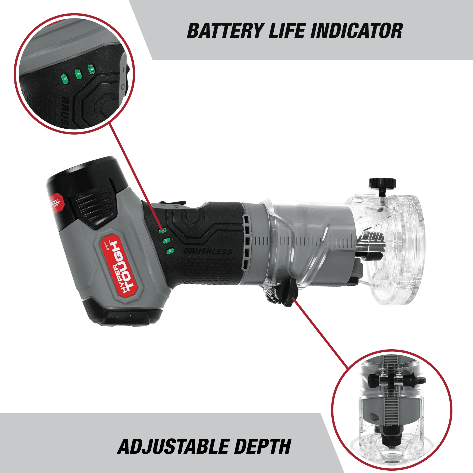 Défonceuse d’angle à main Hyper Tough 12V Max sans balais Lithium-Ion avec batterie 1,5 Ah et chargeur HYPER TOUGH 12V ROUTEUR