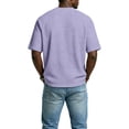 thumbnail image 4 of Men's V-Neck Raglan Short Sleeve T-Shirt, Waffle Knit Casual Tee with Contrast Sleeves, Plus Size Loose Fit Top Light Purple L, 4 of 4