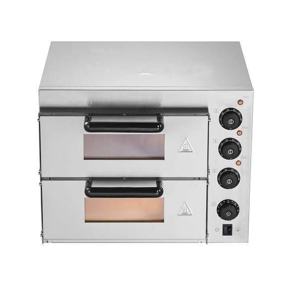 KFFKFF Commercial Countertop Pizza Oven, 14-Inch Dual Layer Design, Stainless Steel Electric Oven with Stone and Handle, Versatile Indoor Baking Appliance for Home, Restaurants, Pretzels, and More