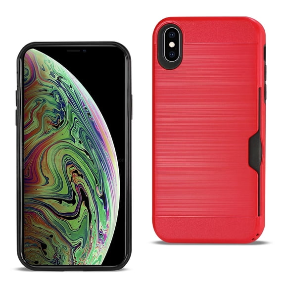 For use with iphone Xs Max Slim Armor Hybrid Case With Card Holder In Red