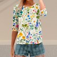 thumbnail image 7 of HLKJKLS Long Sleeve Shirts For Women Spring Print 3/4 Sleeve Round Neck Loose T Shirt Polyester Spandex Casual Fashion Green S-3Xl, 7 of 7