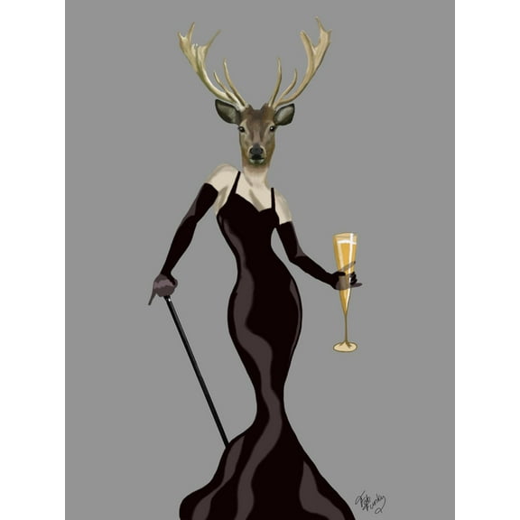 Art.com Glamour Deer in Black Art Print by Fab Funky, 12" x 16"