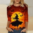 thumbnail image 2 of FDGIU Halloween Shirts for Women Ladies' Halloween Fashion Printed Round Neck Three Quarter Sleeve 3/4 Sleeve T-shirt Loose Top Spooky Season Graphic, 2 of 5