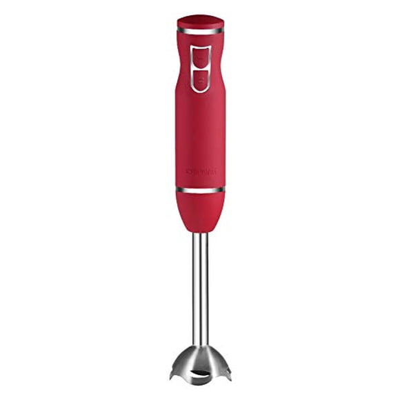 Batidora de mano con mango de acero inoxidable y cuchillas, potente trituración de hielo de 2 velocidades, mezclador de una mano, batido de puré, salsas y sopas, 300 W, rojo (nueva versión)