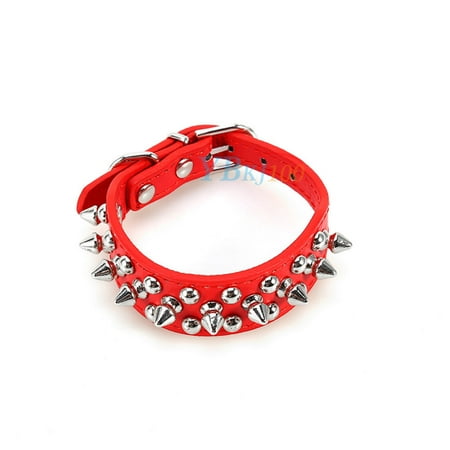 - Pet Adjustable PU Leather Studded Spiked Buckle Cat Puppy Dog Collar Rivet Strap
