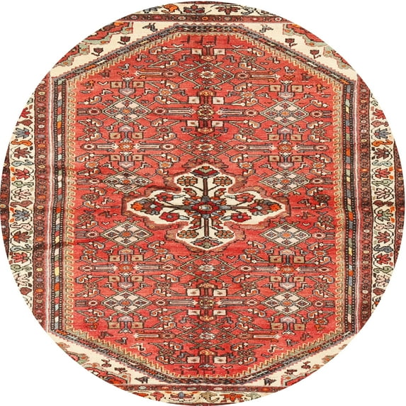 Ahgly Company Machine Washable Indoor Round Traditional Tangerine Pink Area Rugs, 4' Round