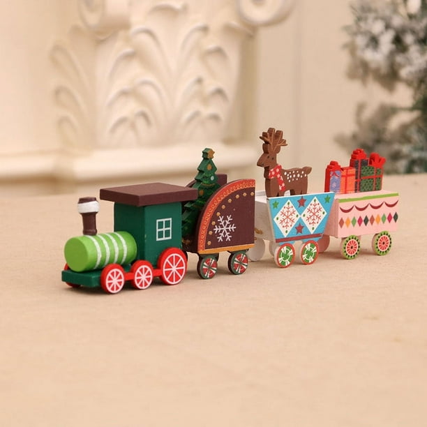 4 piezas de suministros para tartas de fiesta de tren navideño Mini adorno de tren Adorno de tarta de cumpleaños Decoración de tarta de fiesta Adorno de madera Decoración de tarta