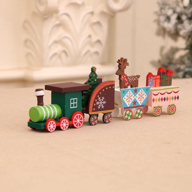4 piezas de decoración de madera para niños, mini tren de madera para Navidad, para niños, trenes de Navidad para colgar alrededor del árbol