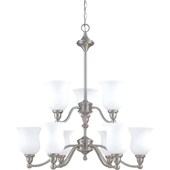 Nuvo 60/1803 Glenwood Chandeliers 32in Brushed Nickel Satin White Glass 9-light