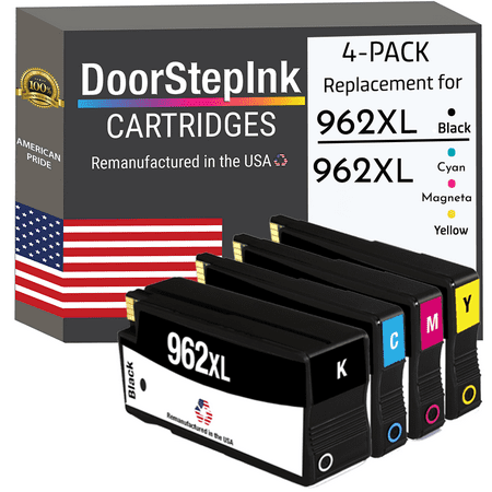 Remanufactured DoorStepInk High Yield Ink Cartridges for HP 962XL Black Cyan Magenta and Yellow (4Pack)