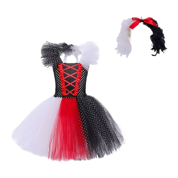 KAUOD Girls Halloween Party Performance Tutu Dress with Hairband Kids Mesh Tulle Outfits Lace Cute Halloween Dresses