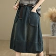thumbnail image 4 of Maoxin Women's Skirts Women's Spring Elastic Waist Loose Casual Versatile Straight Tube Mid Length Denim Skirt ,Navy,M, 4 of 8