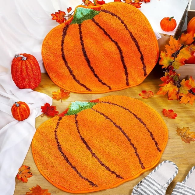 Alfombra con forma de calabaza de Halloween | Felpudo de hojas de arce de Acción de Gracias | Alfombra de baño de poliéster suave para la decoración de la cocina, sala de estar y entrada