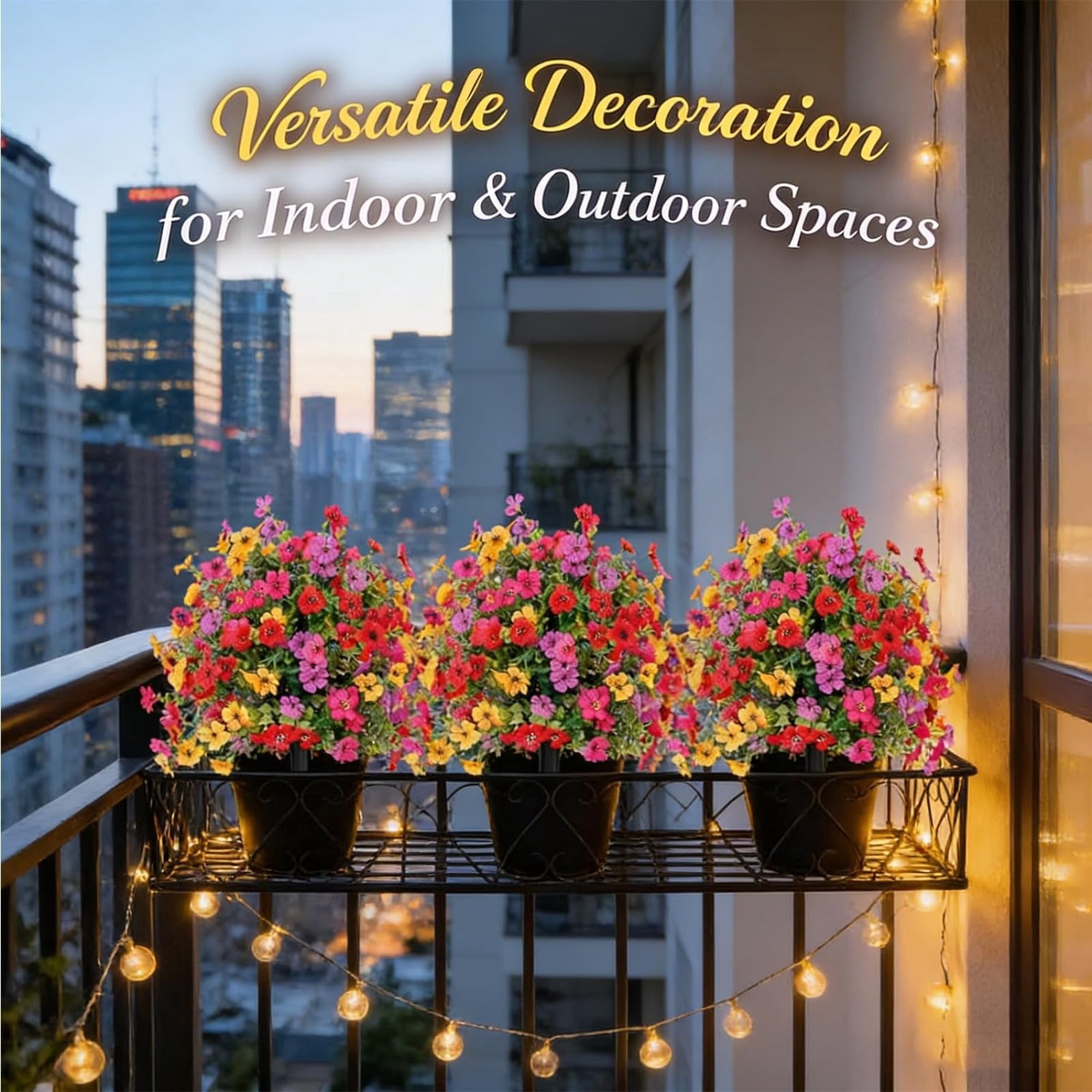 Artificial Violet for Outdoor Indoor Garden Decoration, UV Resistant Waterproof Faux Flowers, No Fade Fake Plants with Ground Stakes