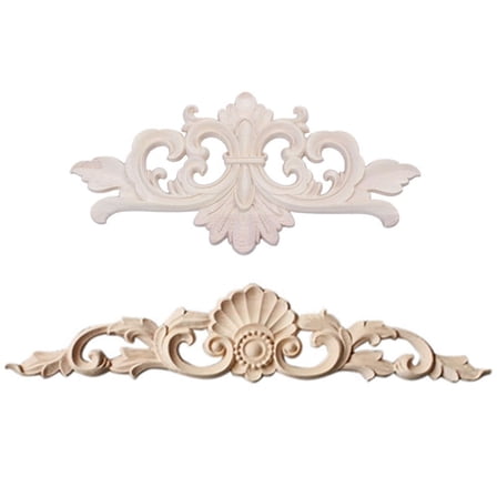 1X 22 x 10 cm & 1pcs 30 x 7cm Wood Carved Corner Onlay Applique Decor Furniture Craft Unpainted,2 x Woodcarving Decal,Wood color