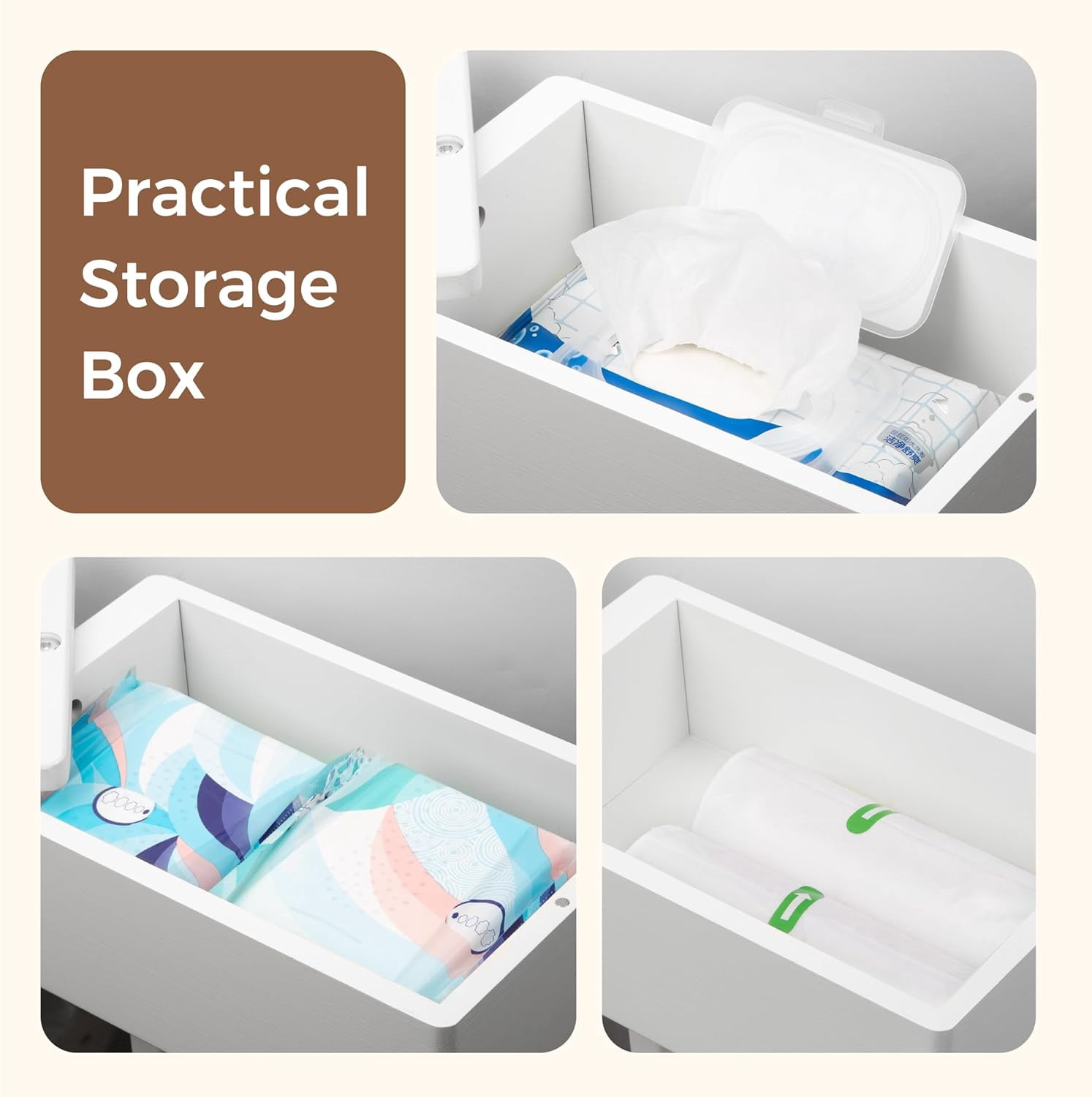 4-in-1 White Toilet Paper Holder Stand with Storage Shelf Box, Bamboo Free Standing Toilet Tissue Roll, Toilet Wipes Dispenser Organizer, Temporary Desktop for Bathroom (Patent Protection)
