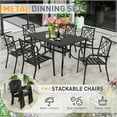 thumbnail image 3 of SUNCROWN 7-Piece Outdoor Wrought Iron Chairs and Table Patio Dining Furniture Set - 6 Stackable Metal Chairs, 1 Steel Slat Bistro Table and 1 Sky Blue 9Ft Patio Umbrella for Garden Backyard Deck, 3 of 9
