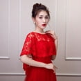 thumbnail image 3 of SWSMCLT Women's Lace Cape Short Sleeve ShrugLoose Tulle Short High Low Top Sheer Soft Poncho Party Basic Winter Red One Size, 3 of 4