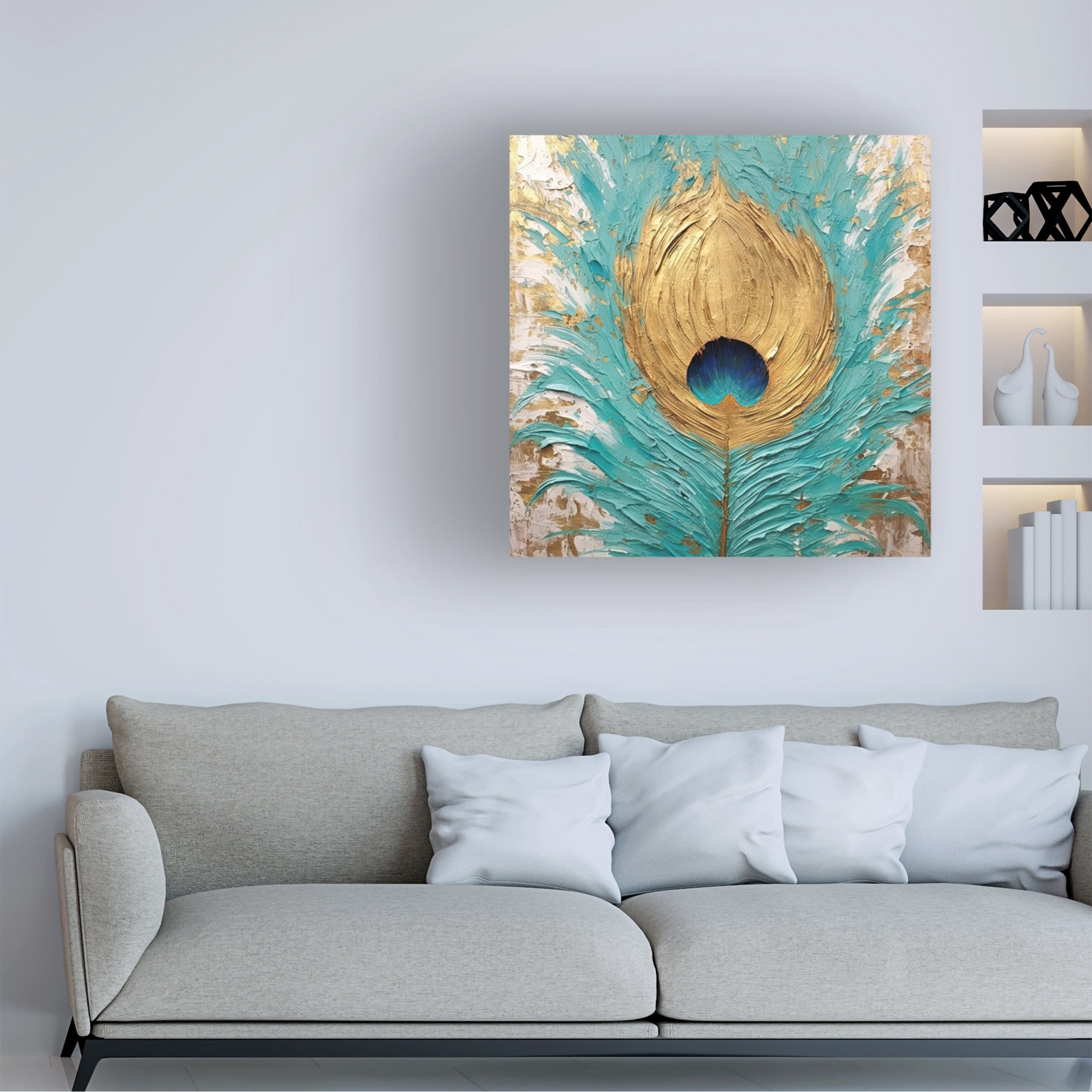 Canvas Wall Art - Sasha 'Peacock Impasto II' Wall Art for Living Room, Bedroom, or Office DÃ©cor by Trademark Fine Art - 24 x 24 Inches