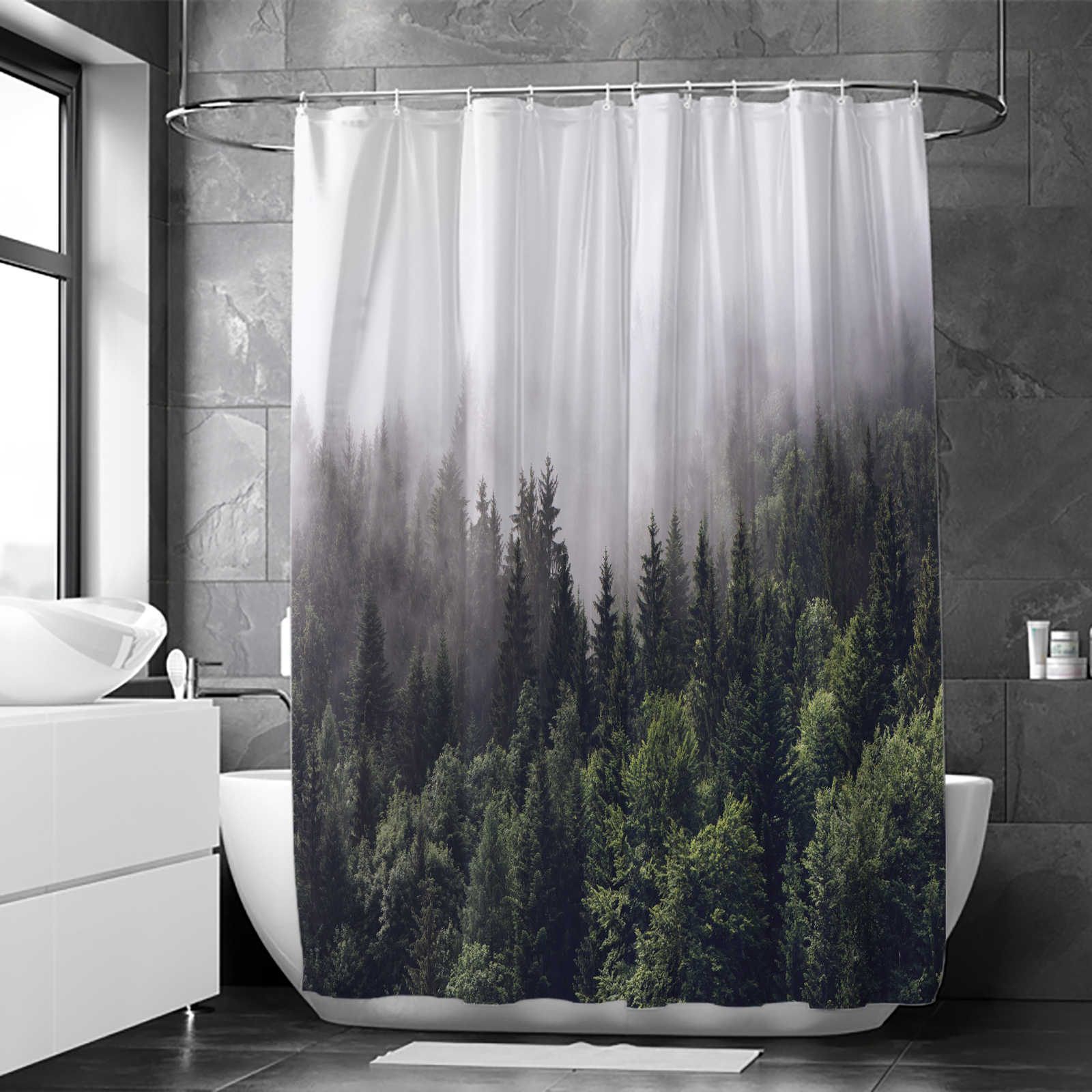 Misty Forest Shower Curtains Nature and Woodland Shower Curtain Foggy
