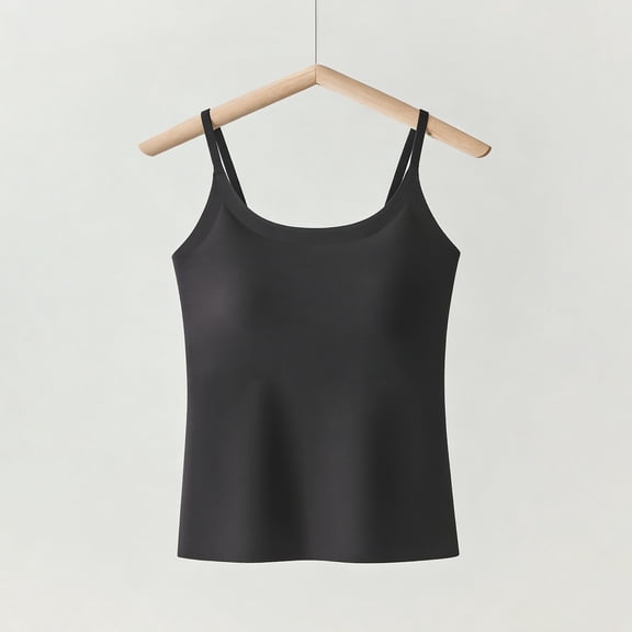 YUNAFFT Breathable Comfortable Built-in Bra Camisole for Women with Shaping Design Pure Color Round Neck Strappy Summer Top