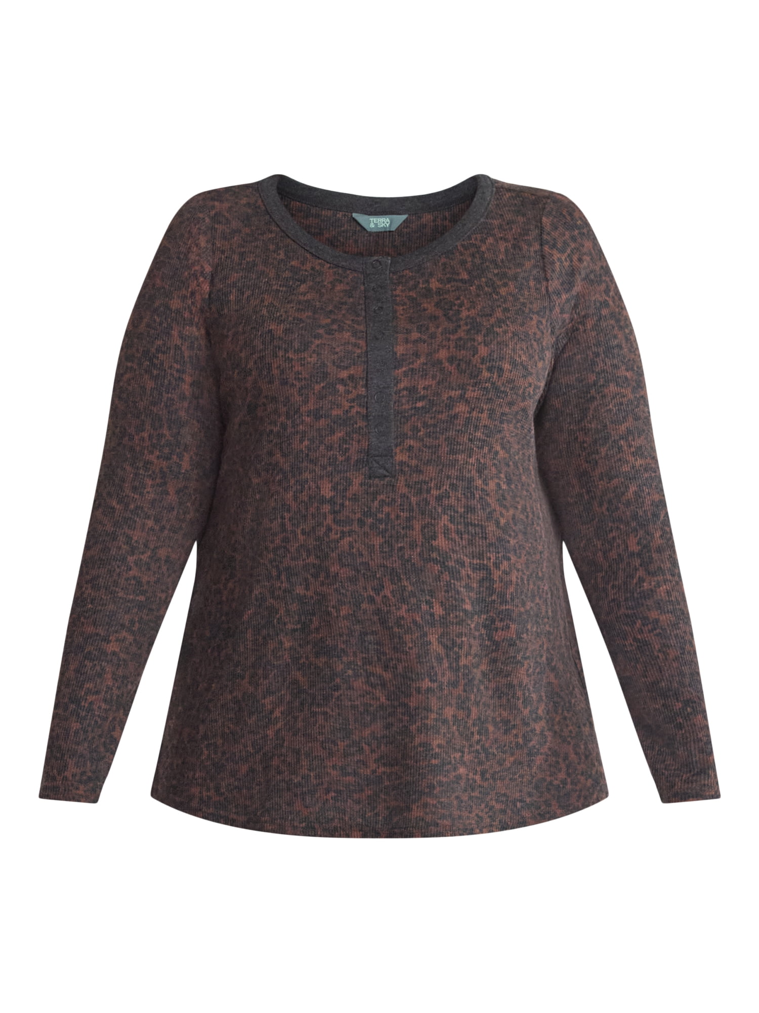 Terra & Sky Women’s Plus Thermal Henley Top with Long Sleeves, Size 0X-4X