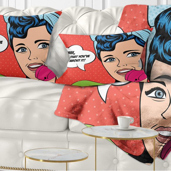 Designart Woman Talking on Phone - Abstract Portrait Throw Pillow - 12x20