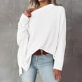 thumbnail image 2 of Besolor Womens Long Sleeve Shirt Trendy off Shoulder Oversized Knit Tunic Tops Casual Loose Soft Pullove Fall Blouses, 2 of 5