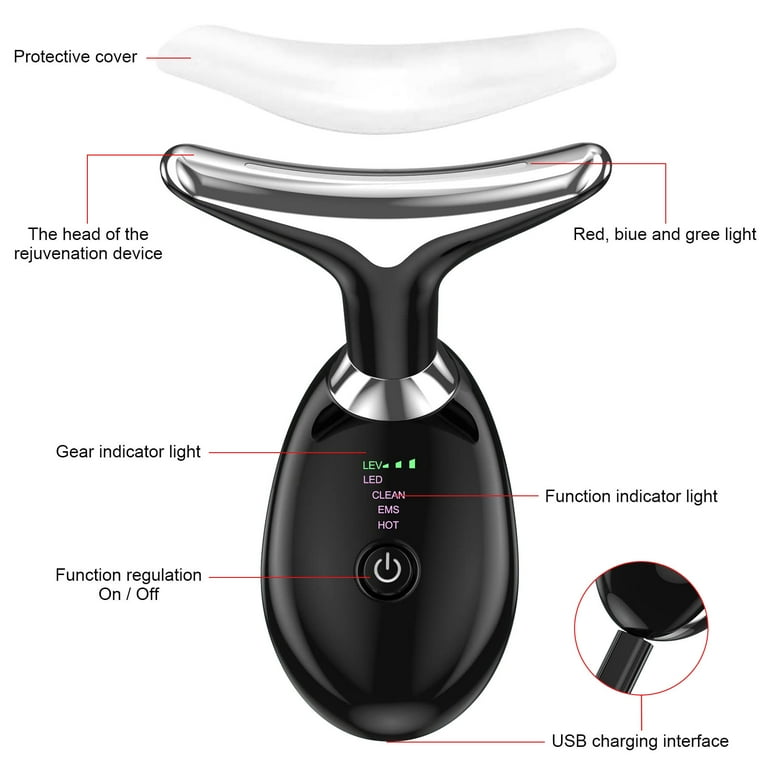 Neck Beauty Device,Face Neck Massager for Warming Lift,Skin Rejuvenation and Firming Lines,Clean/EMS/Heat/Sonic-Vibration Functions (Black) Neck Beauty Device,Face Neck Massager for Warming Lift,Skin Rejuvenation and Firming Lines,Clean/EMS/Heat/Sonic-Vibration Functions (Black)