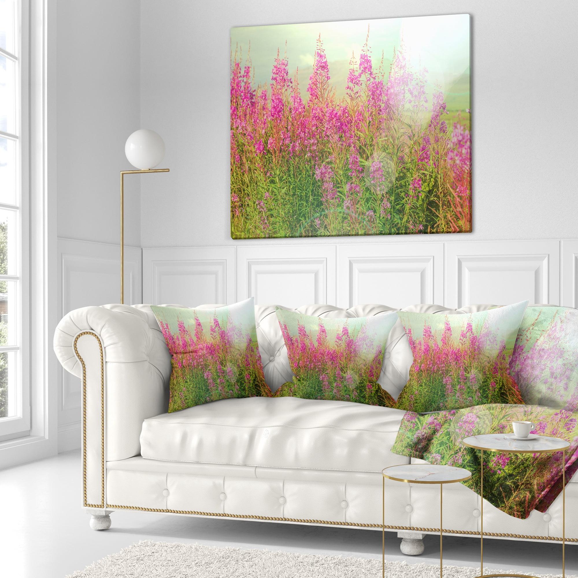 Designart Meadow with Little Purple Flowers - Floral Throw Pillow - 16x16
