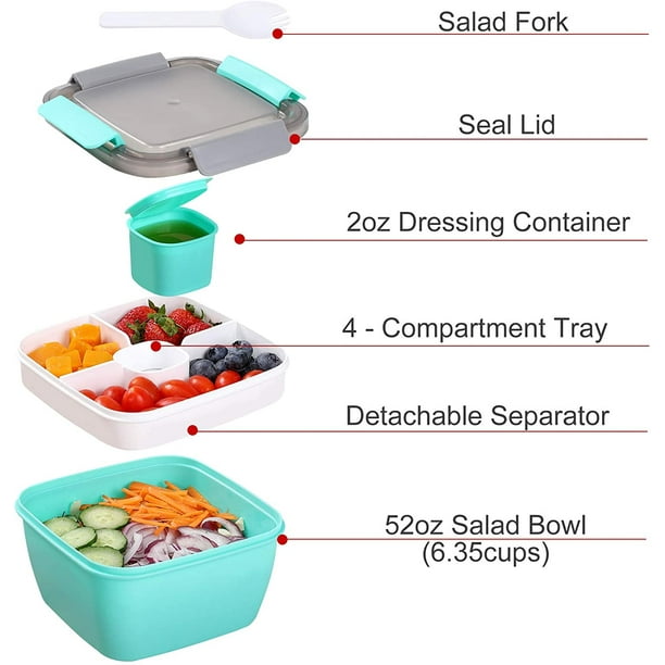 JOIE Salad To Go Lunch Container Box Salad Bowls With Compartments Salad  Dressings Container for Salad