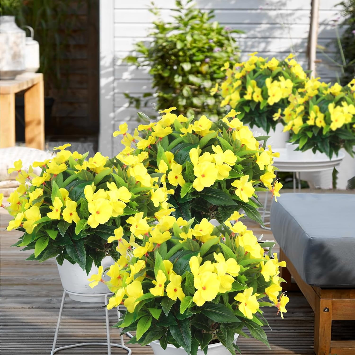 Topboutique Artificial Flower Impatiens 4 Pcs 7 Branches Silk Balsam Bouquet Flowers Fake Flowers Greenery for Balcony Garden Bonsai Decoration (Yellow)