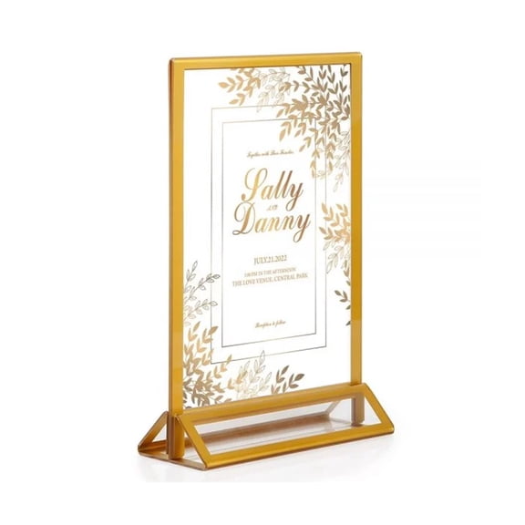 M&T Displays Double Sided Desktop Acrylic Tabletop Sign Menu Holder 8.5x11 Gold Border (6 pack)