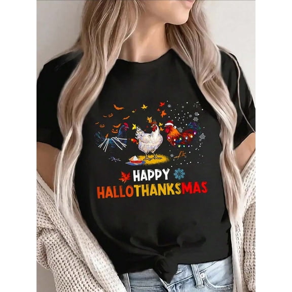 Chicken Halloween Happy Hallothanksmas Autumn Thanksgiving T-Shirt