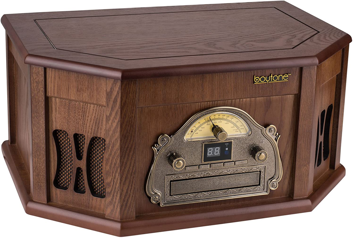 Boytone BT-25MB 8-in-1 Natural Wood Classic Turntable Stereo System with Bluetooth Connection, Vinyl Record Player, AM/FM, CD, Cassette, USB, SD Slot. 2 Built-in Speakers, Remote Control, MP3 Player - image 2 of 8