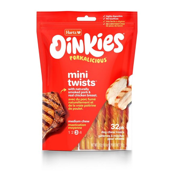 Hartz Oinkies Chicken Pig Skin Mini Twists Chew Dog Treats