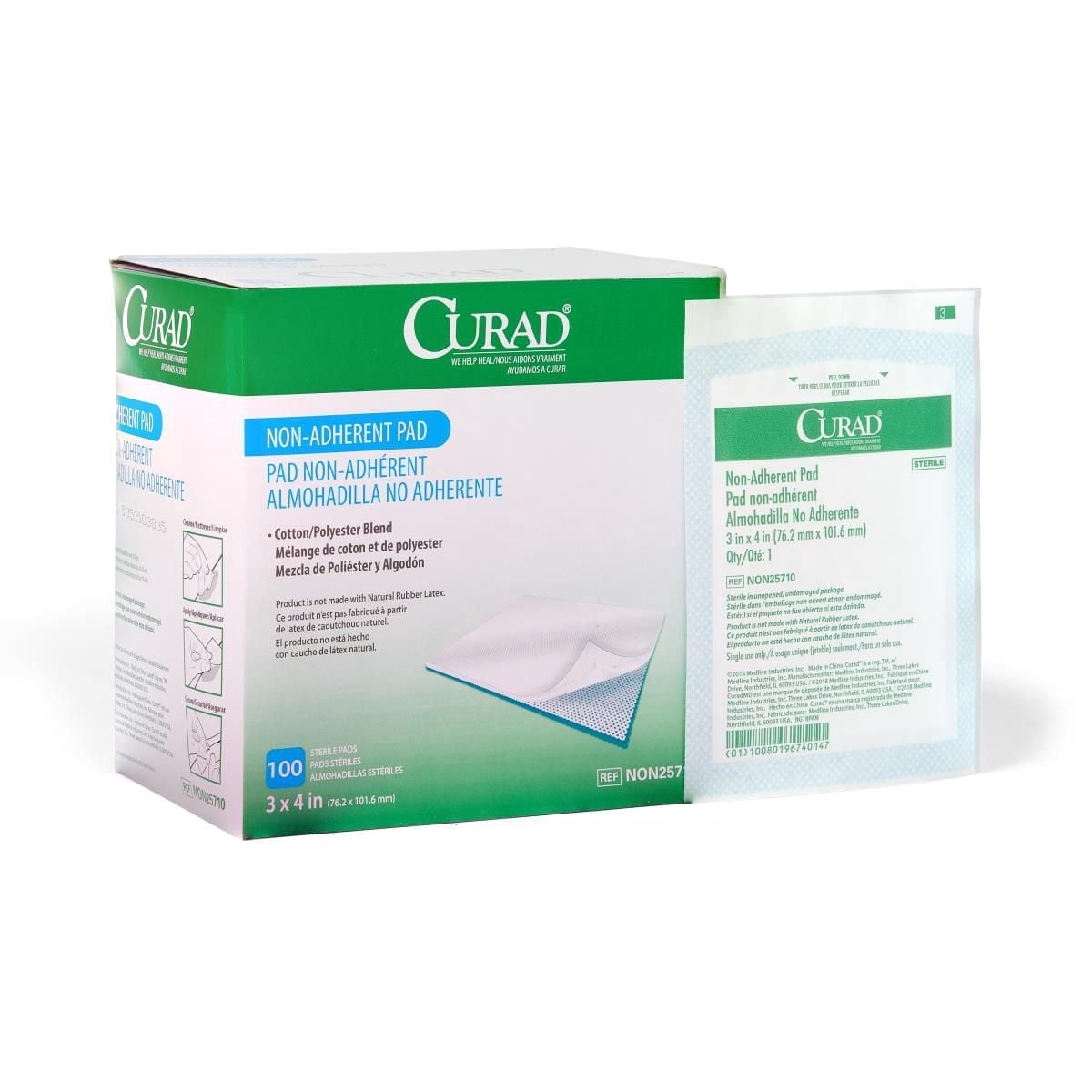 Curad Sterile Non-Adherent First Aid Gauze Pads, 3" x 4", 100 Count