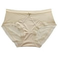 thumbnail image 2 of Womens Plus Size Underwear Women's Lace Underwear Mid-Waisted Ice Silk Full Cover Underwear Soft Satin High Waisted Panties Lightweight Breathable Underpant Briefs Beige, 2 of 6