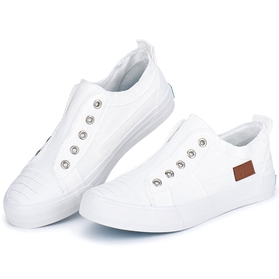 JENN ARDOR Women Fashion Canvas Sneakers Slip On Shoes with Elastic Low Top Casual Walking Shoes Flats