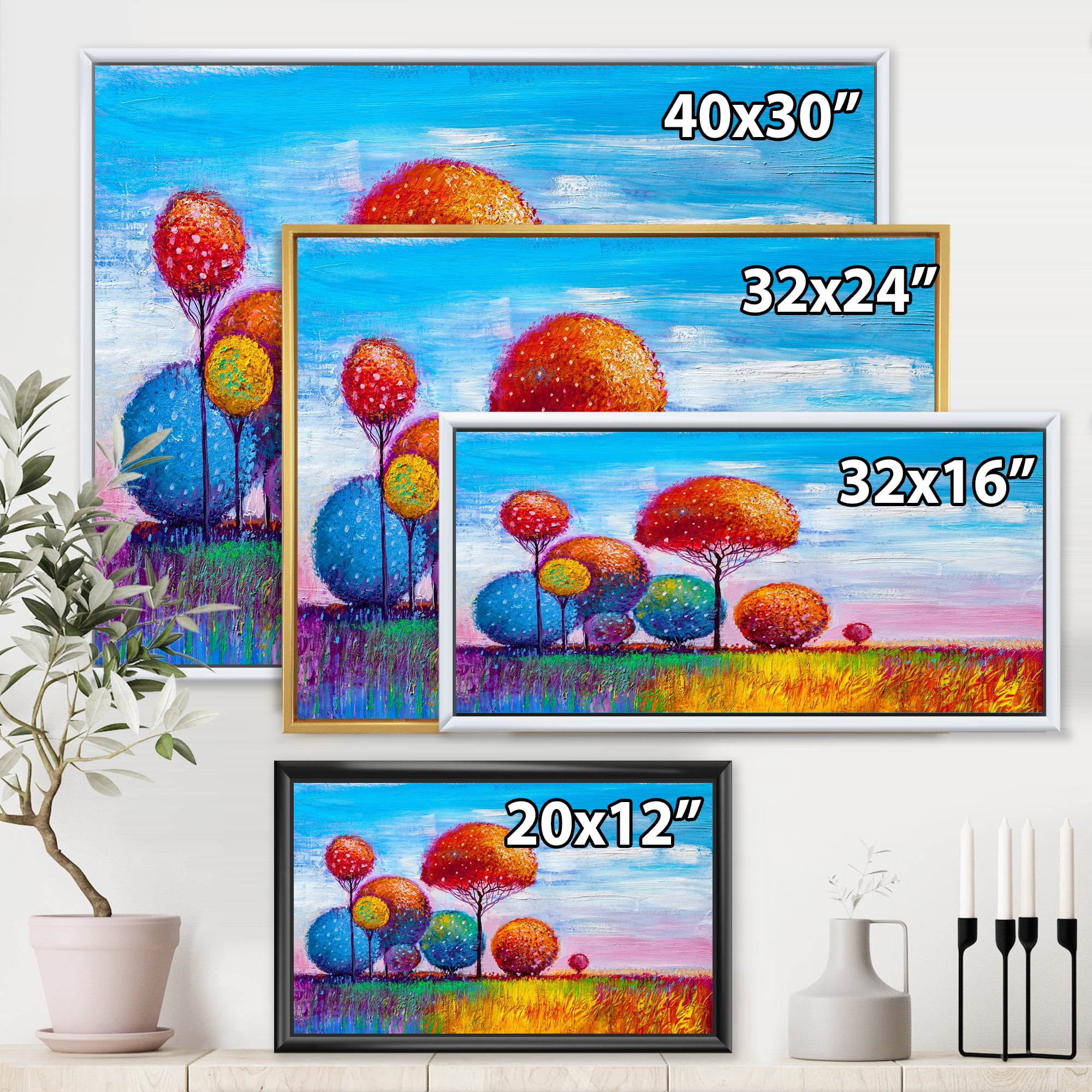Designart 'Ornamental Colourful Trees IX' Modern Framed Canvas Wall Art Print
